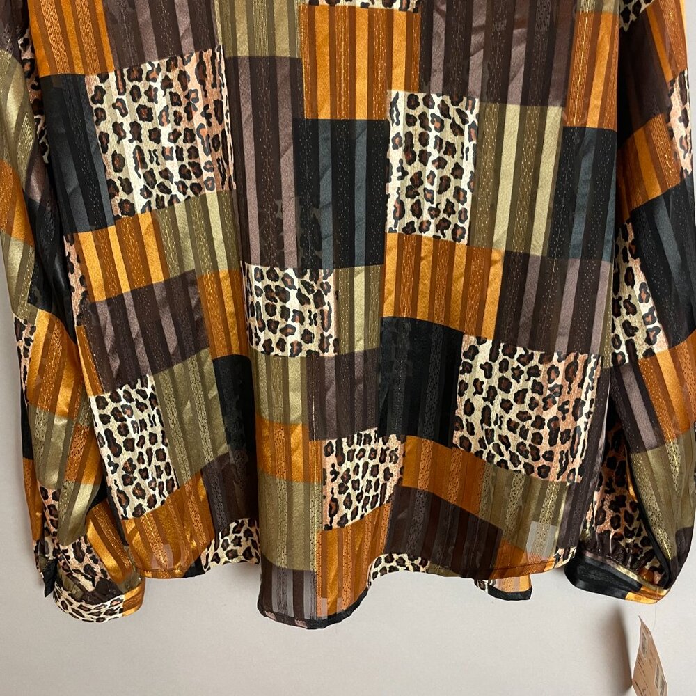 Vintage NWT Nordstrom Deadstock Top Animal Print Women Semi-Sheer Leopard Blouse - Picture 9 of 12